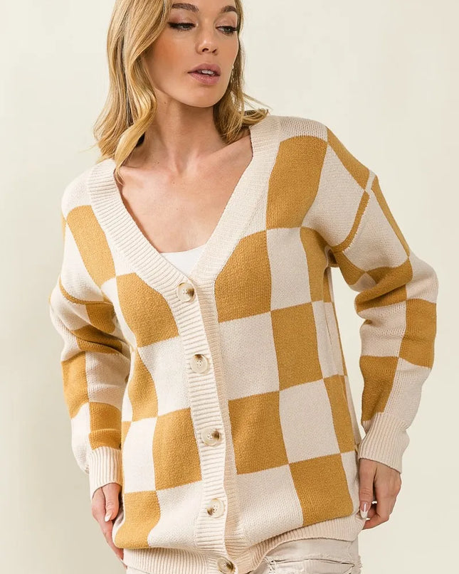 BiBi Checked V-neck Cardigan