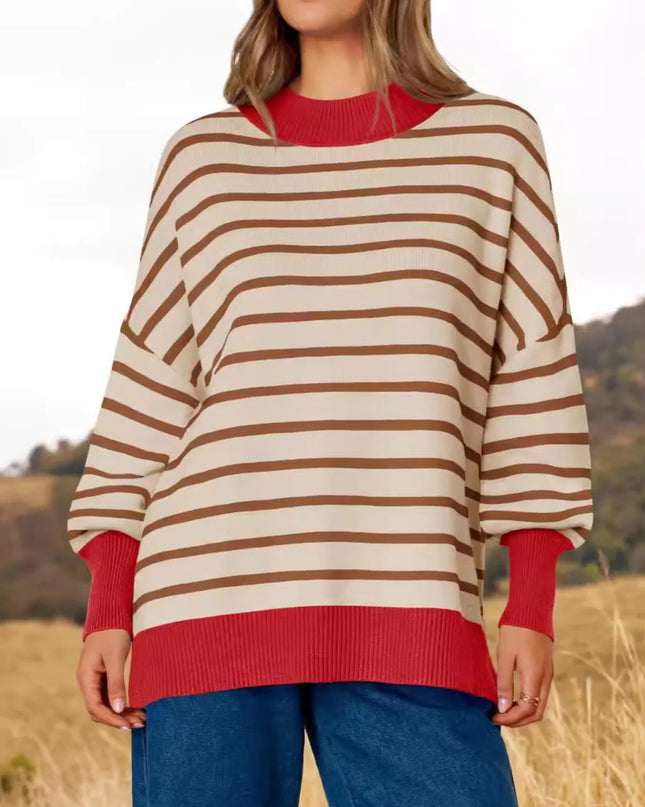 Striped Round Neck Long Sleeve Sweater