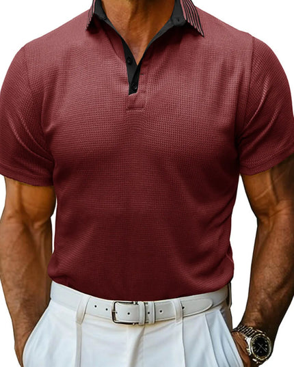 Men's Classic Textured Golf Polo Shirt Burgundy