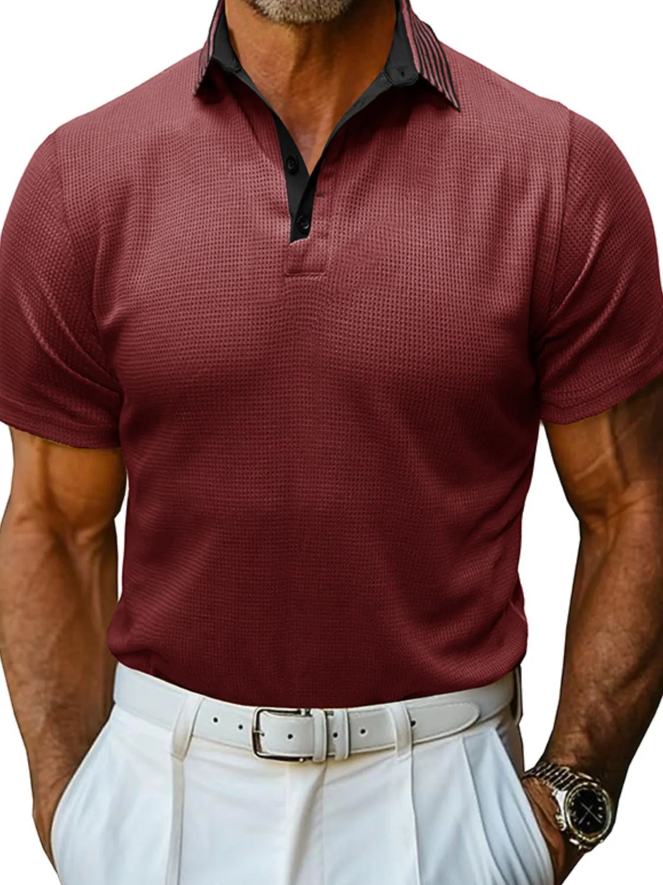 Men's Classic Textured Golf Polo Shirt Burgundy
