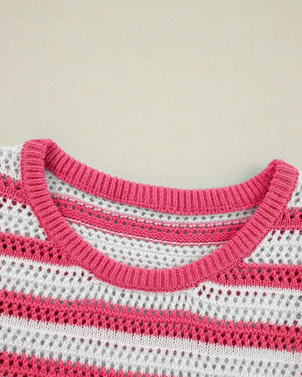 Stripe Hollowed Knit Sleeveless Sweater Dress