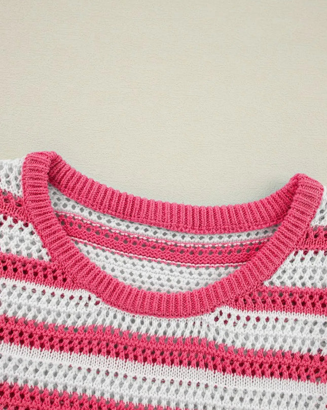 Stripe Hollowed Knit Sleeveless Sweater Dress