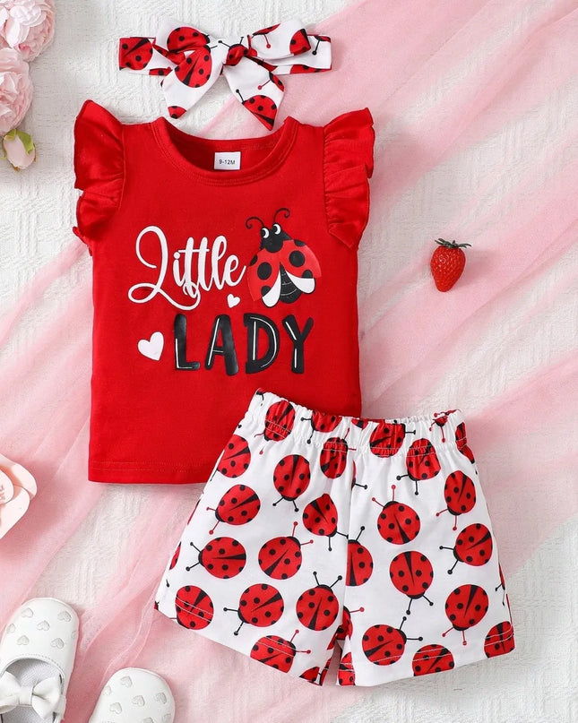 Children's Headband, Round Neck Ruffle Sleeve Top and Pants Set