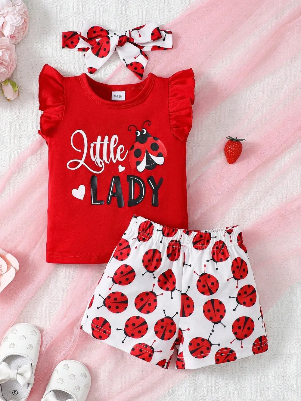 Children's Headband, Round Neck Ruffle Sleeve Top and Pants Set