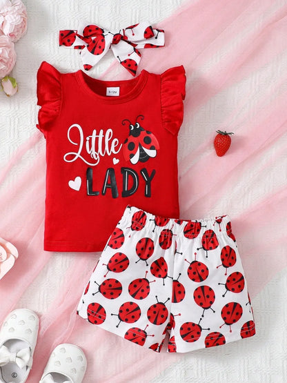 Children's Headband, Round Neck Ruffle Sleeve Top and Pants Set