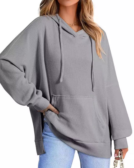 High-Low Hoodie with Kangaroo Pocket Gray