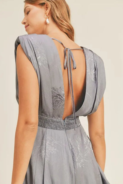 MABLE Draped Romper with Pleated Shoulder Pad Detail