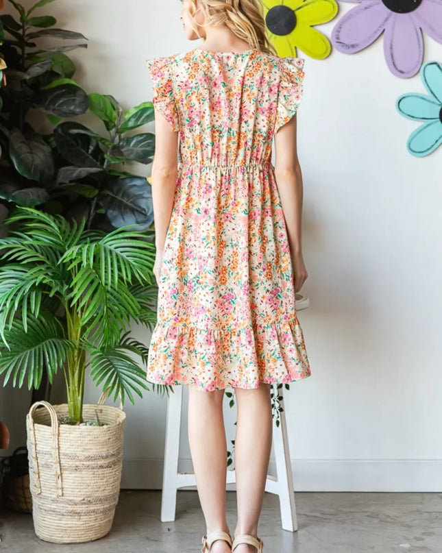 Heimish Full Size Floral Ruffled V-Neck Dress