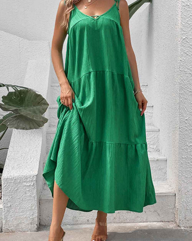 Perfee Tie-Shoulder Tiered Maxi Dress