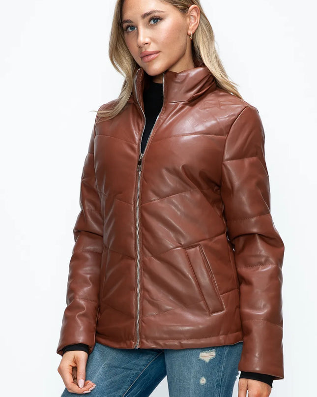 How Dare U Pocketed Zip Up Puffer Jacket with Removable Hood