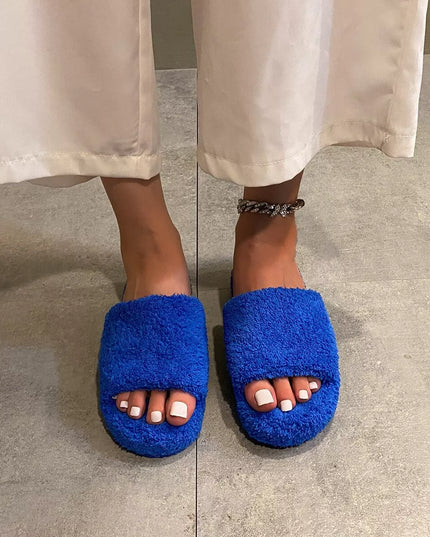 Open Toe Platform Slippers Blue