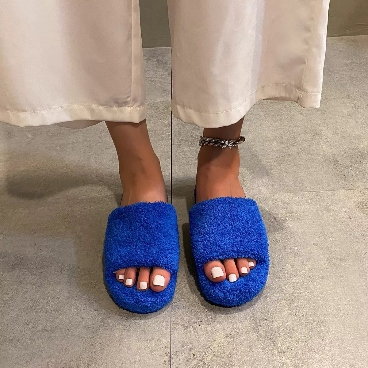 Open Toe Platform Slippers Blue