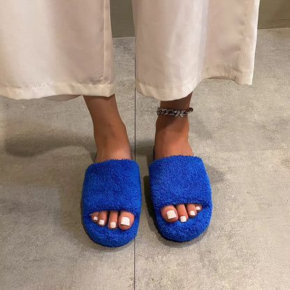 Open Toe Platform Slippers Blue