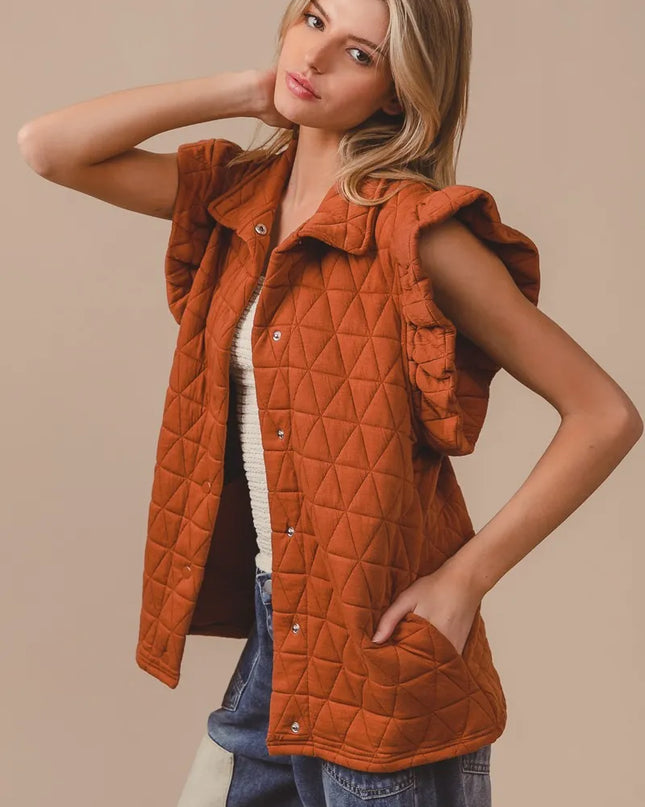BiBi Quilting Knit Ruffle Sleeve Vest