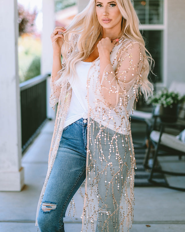 Sequin Open Front Sheer Cardigan