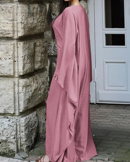 Round Neck Maxi Dress with Flowing Cape Sleeves