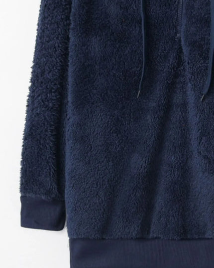 Full Size Quarter-Zip Drawstring Teddy Hoodie