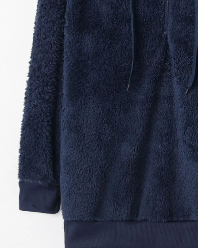 Full Size Quarter-Zip Drawstring Teddy Hoodie