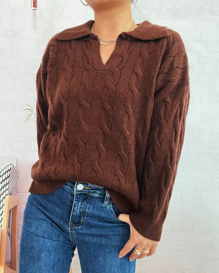 Cable Knit Johnny Collar Sweater