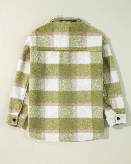Pocketed Plaid Collared Neck Shacket