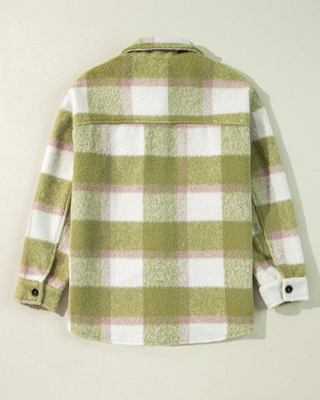 Pocketed Plaid Collared Neck Shacket