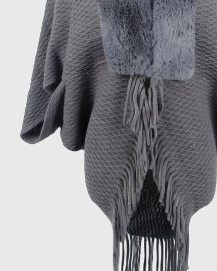 Open Front Fringe Hem Poncho