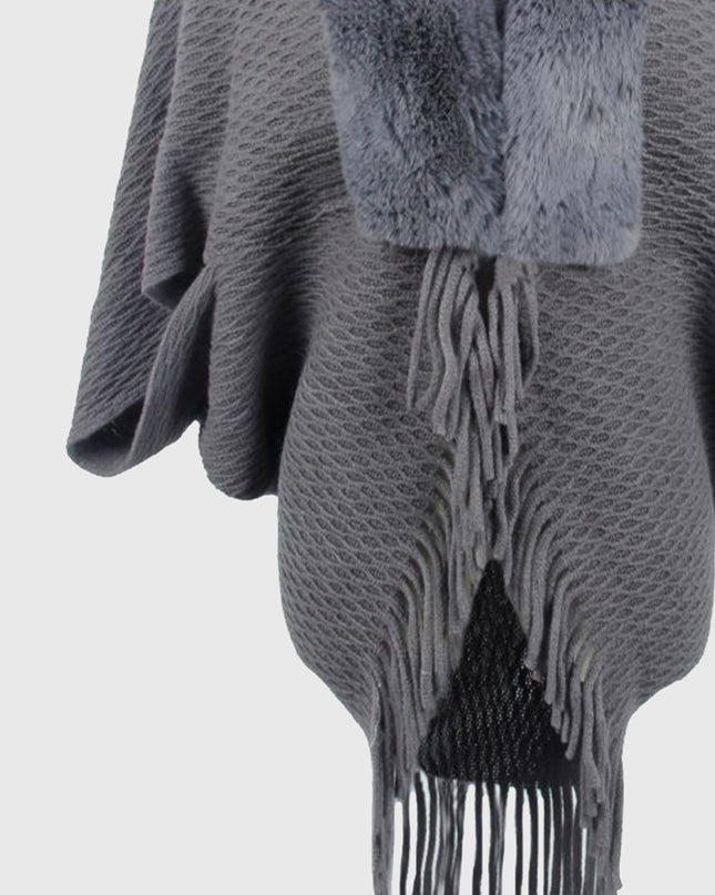 Open Front Fringe Hem Poncho