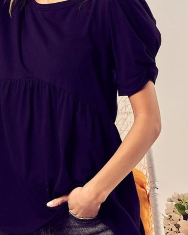 BiBi Cotton Span Knit With Puff Sleeve Baby Doll Top