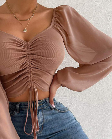 Drawstring Sweetheart Neck Cropped Top