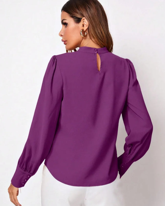 Ruched Mock Neck Long Sleeve Blouse 