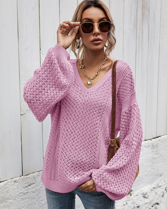 Angel Wings V-Neck Dropped Shoulder Sweater Moonlit Mauve