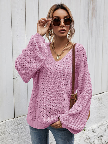 Angel Wings V-Neck Dropped Shoulder Sweater Moonlit Mauve