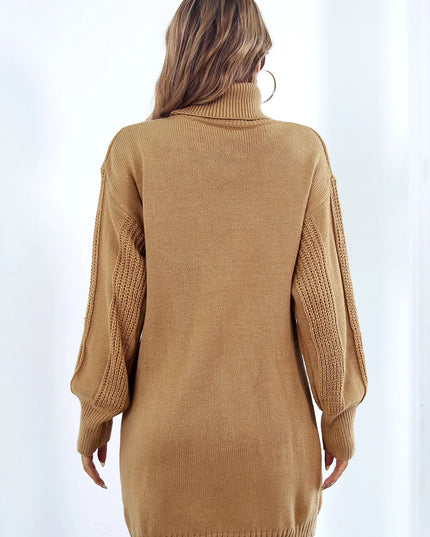 Openwork Turtleneck Long Sleeve Sweater Dress