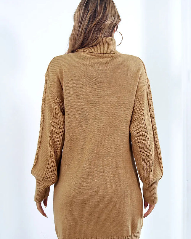 Openwork Turtleneck Long Sleeve Sweater Dress