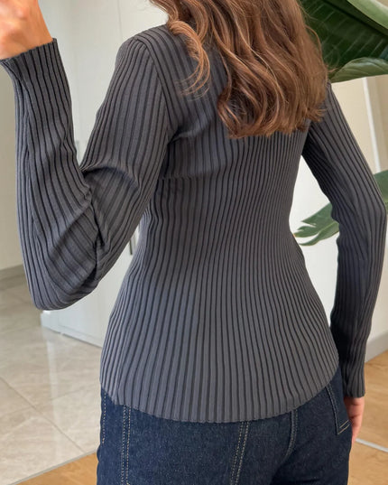 Ribbed Button-Front Long Sleeve Cardigan