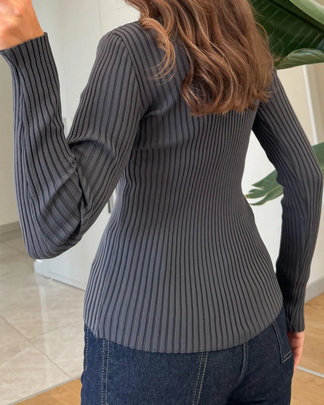 Ribbed Button-Front Long Sleeve Cardigan