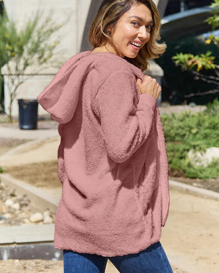 Full Size Teddy Hooded Jacket with Pockets