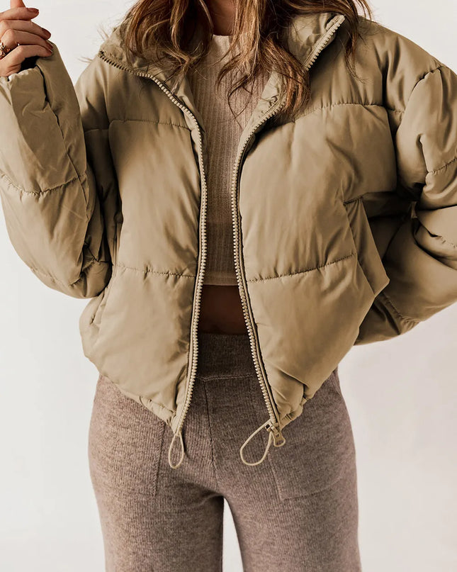 Zip Up Collared Neck Long Sleeve Winter Coat