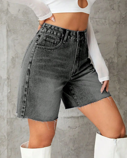 Frayed Hem Denim Shorts 