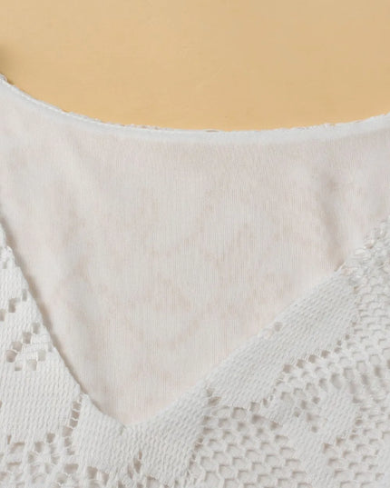 Lace Crochet Hollowed Scallop Hem V Neck Blouse