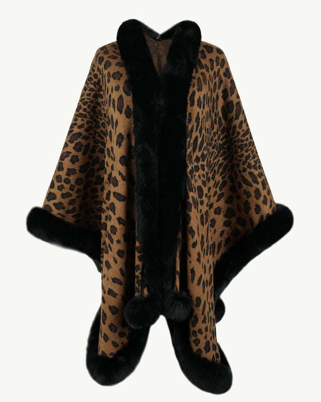 Leopard Open Front Poncho Terracotta One Size