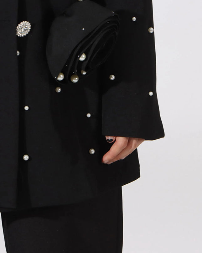 Pearl Embellished Double-Breasted Blazer