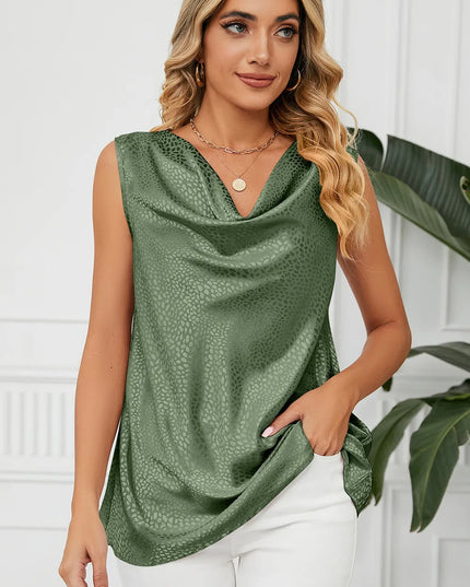 Ruched Cowl Neck Tank Matcha Green
