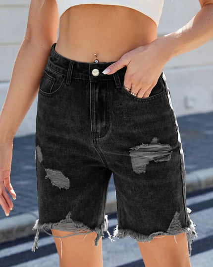 Distressed Raw Hem Denim Shorts 