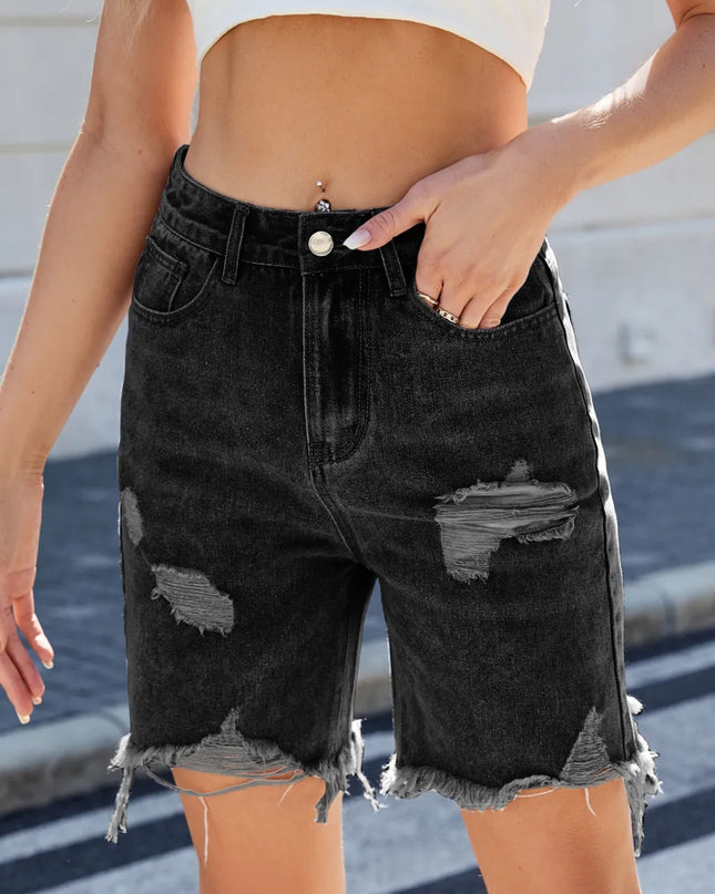 Distressed Raw Hem Denim Shorts 