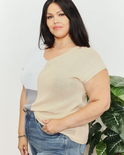 Color Block V-Neck Knit Top