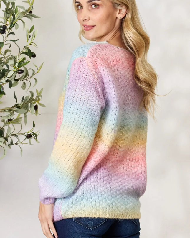 BiBi Rainbow Gradient Crochet Deetail Sweater