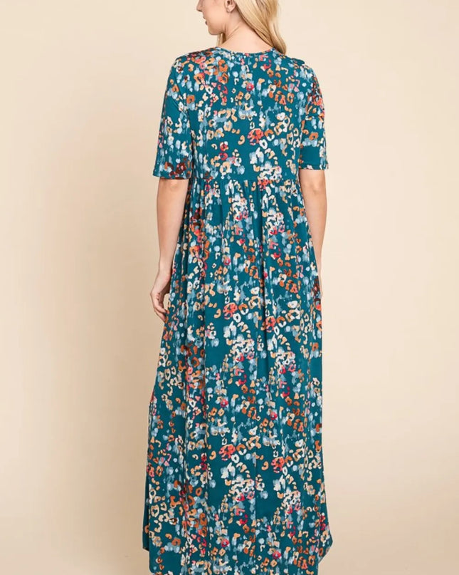 BOMBOM Printed Shirred Maxi Dress