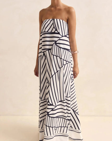 Smocked Printed Tube Maxi Dress