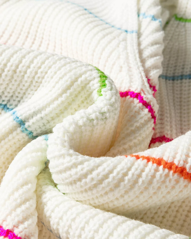 Colorful Striped Detail V Neck Drop Shoulder Baggy Sweater